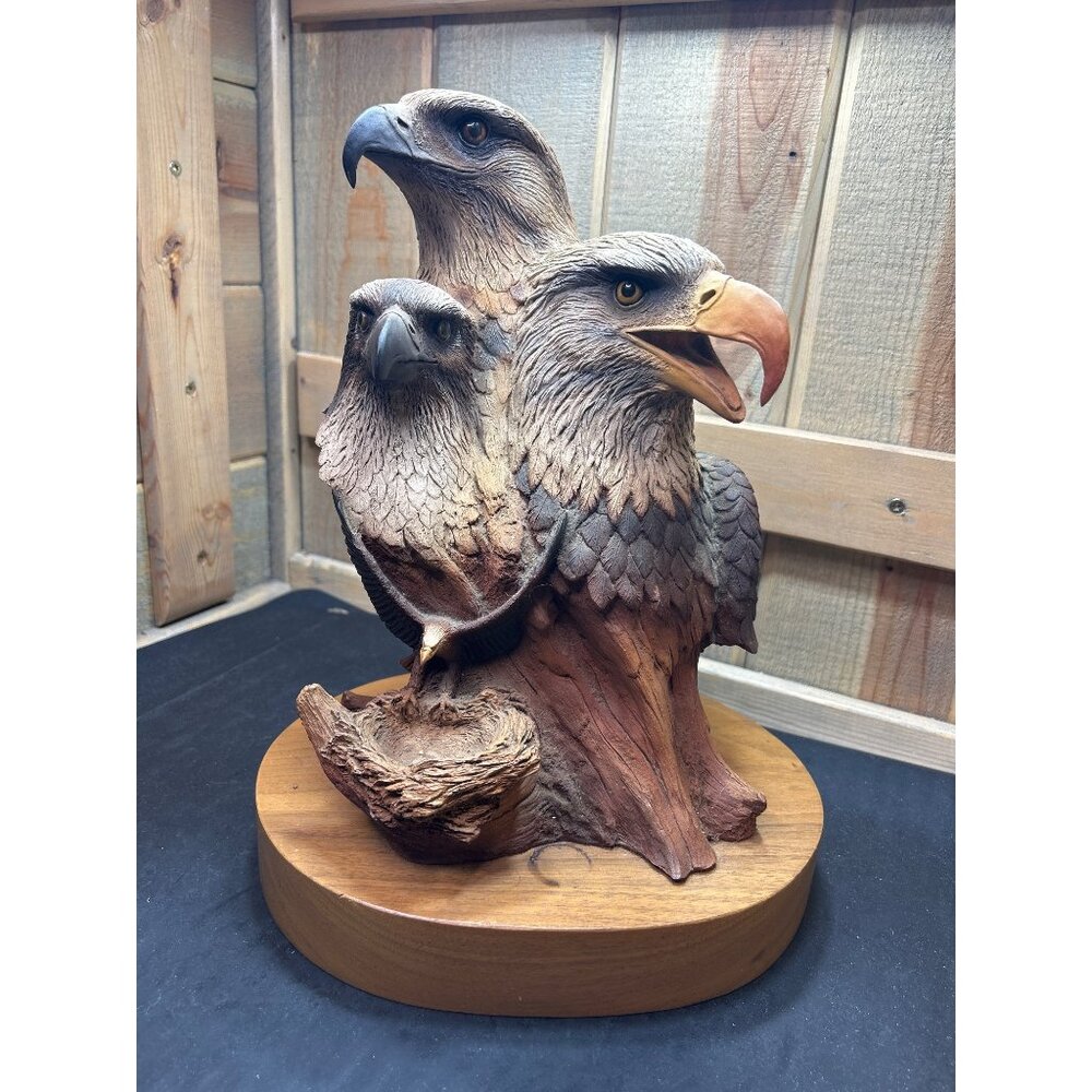 Neil J. Rose 1996 Limited Edition Sculpture "Birds Of Prey" Three Bald Eagles